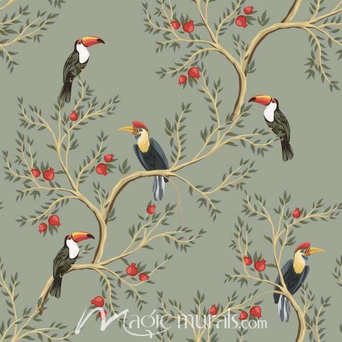 Vintage Toucan and Pomegranate 2112 Wallpaper Wall Mural