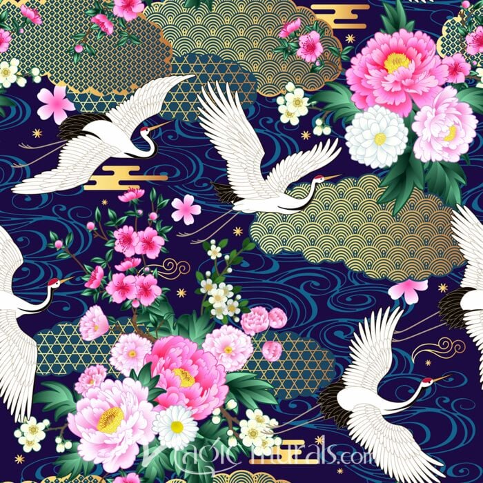 Cranes with Golden Clouds 9153 Wallpaper Wall Mural