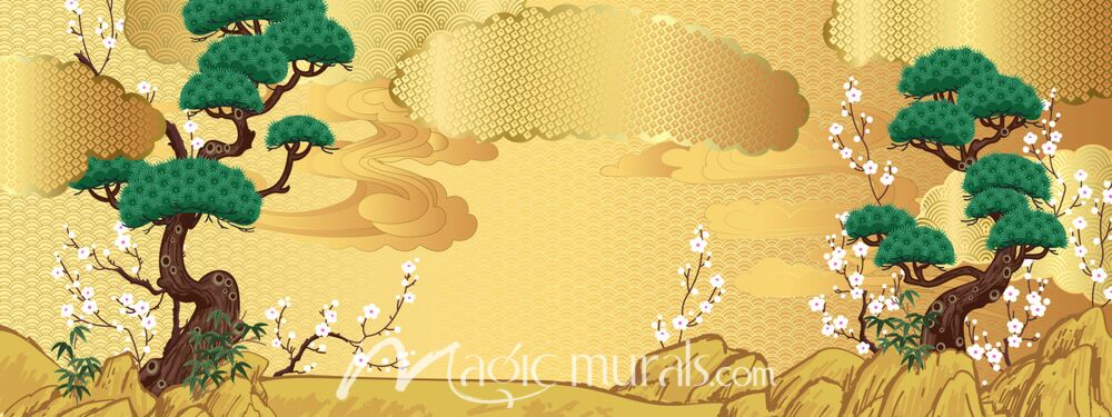 Abstract Golden Landscape with Pines 6352 Wallpaper Wall Mural