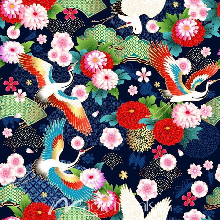 Japanese Cranes and Flowers 1647 Wallpaper Wall Mural