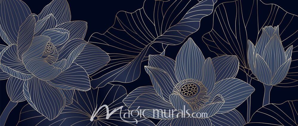 Blue Lotus in Gold 1410 Wallpaper Wall Mural