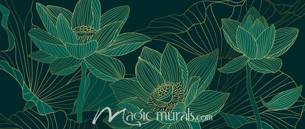 Green Lotus in Gold 1412 Wallpaper Wall Mural