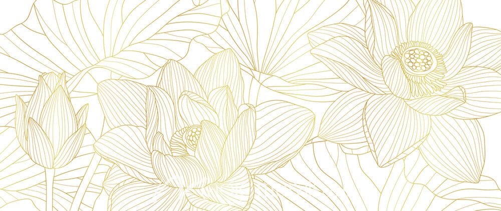 White Lotus in Gold 1431 Wallpaper Wall Mural