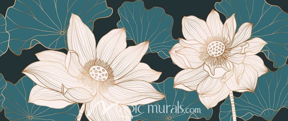 Pink Gold Lotus on Green 1446 Wallpaper Wall Mural