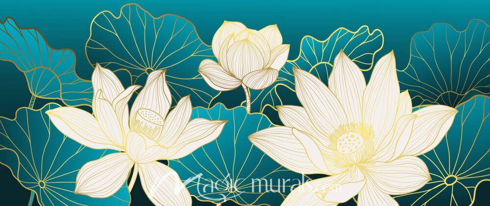 Blooming Gold Lotus 1457 Wallpaper Wall Mural