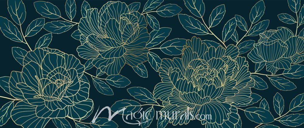 Gold Green Rose Outlines 3559 Wallpaper Wall Mural