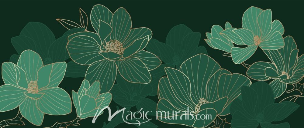 Green Gold Magnolia Flowers 3587 Wallpaper Wall Mural