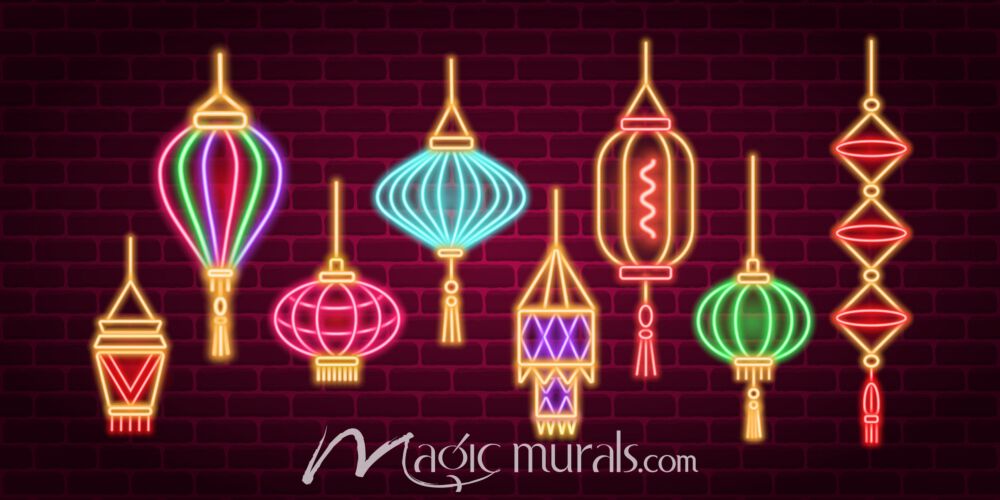 Neon Chinese Lanterns 8111 Wallpaper Wall Mural