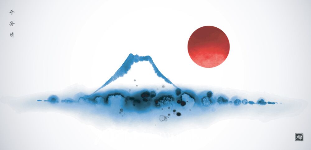 Japan Fujiyama Mountain Ink Wash Painting 2832 Wallpaper Wall Mural