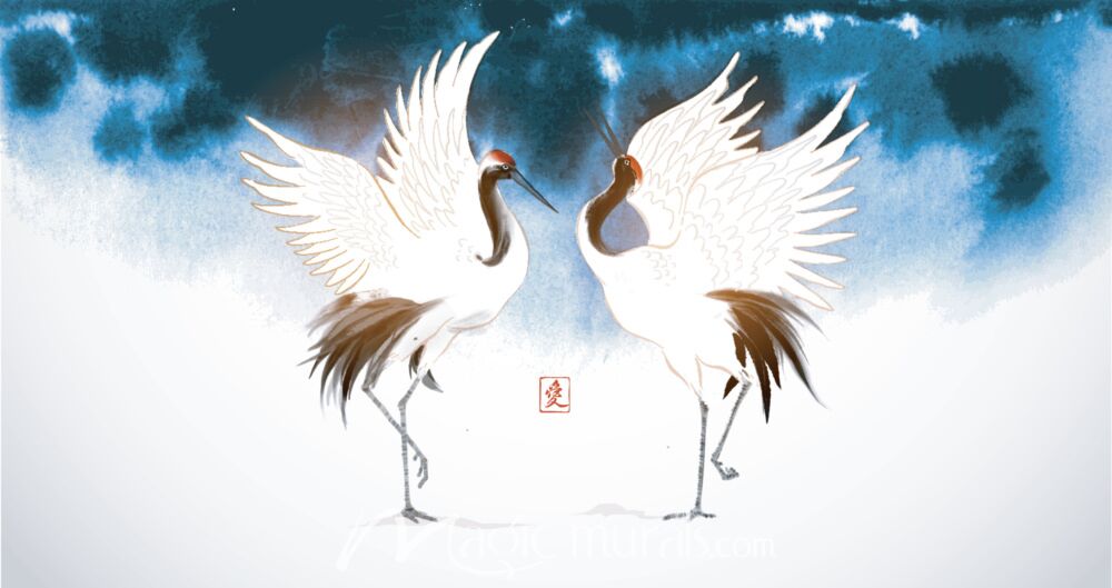 Japanese Dancing Cranes 8493 Wallpaper Wall Mural