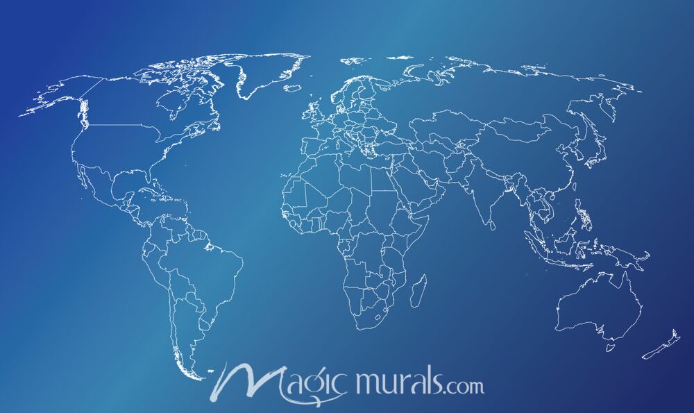 World Map Outline with Blue Background Wallpaper Wall Mural