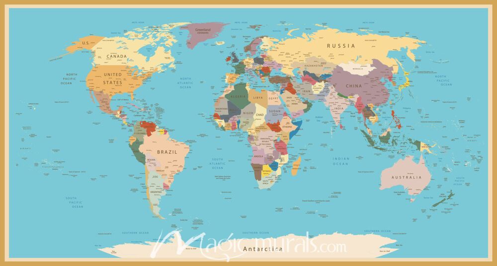 Africa-Centered World Map with Border Wallpaper Wall Mural