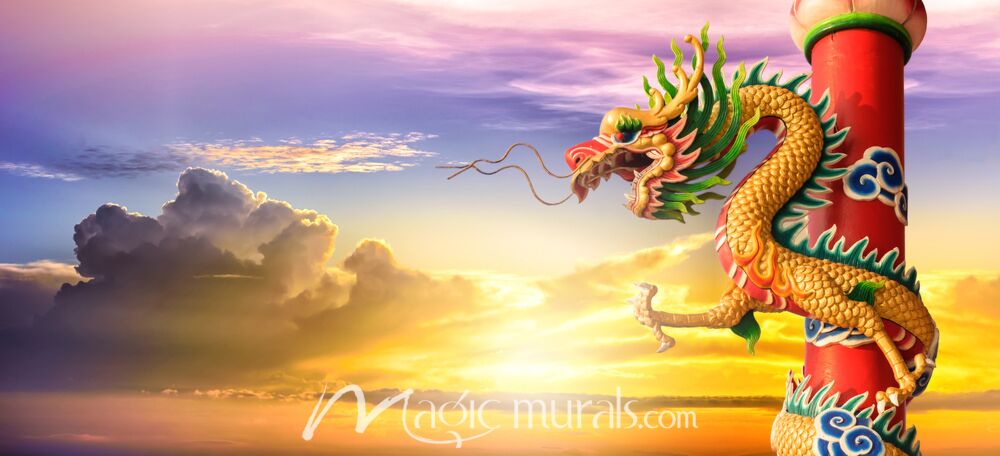 Golden Sunrise Dragon Wallpaper Wall Mural