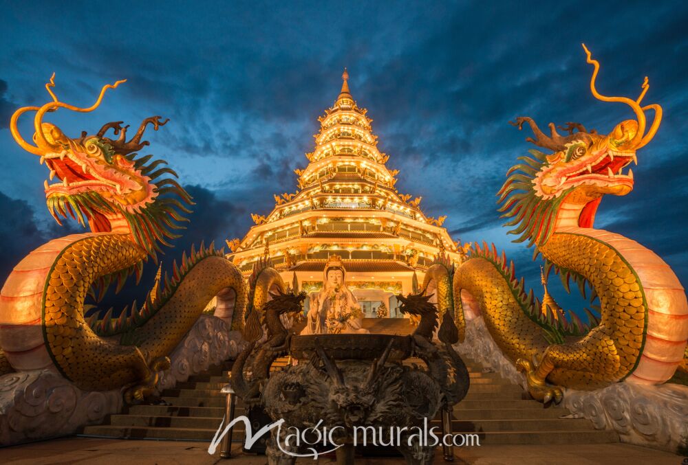 Chiang Rai Temple Dragons Wallpaper Wall Mural