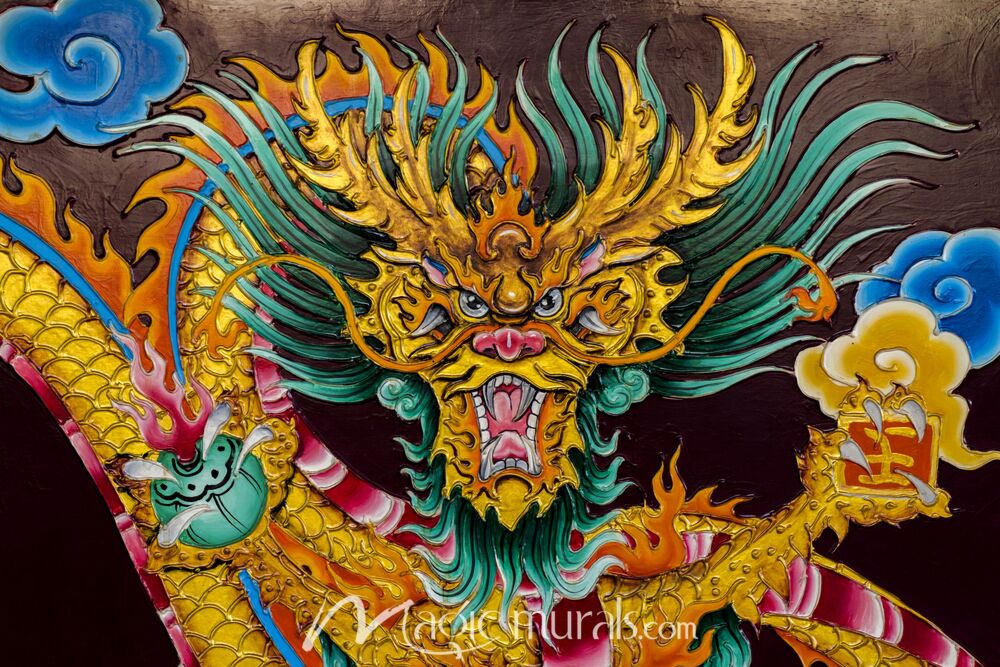 Dragon Painting on Temple Wall Wallpaper Wall Mural