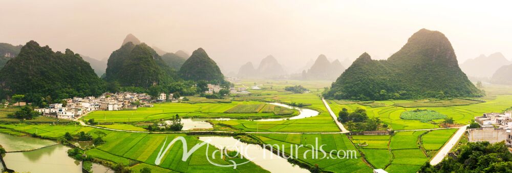 Karst Mountains Rice Field Wallpaper Wall Mural