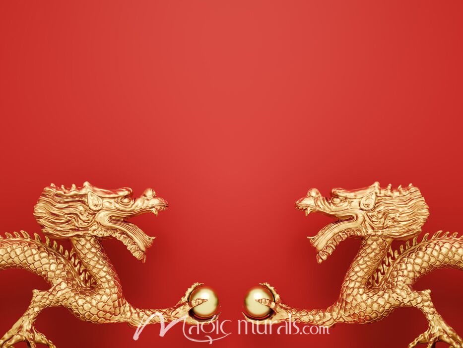 Golden Dragons with Pearls Wallpaper Wall Mural