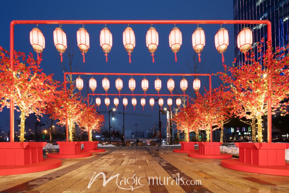 Urban Chinese Lanterns Wallpaper Wall Mural