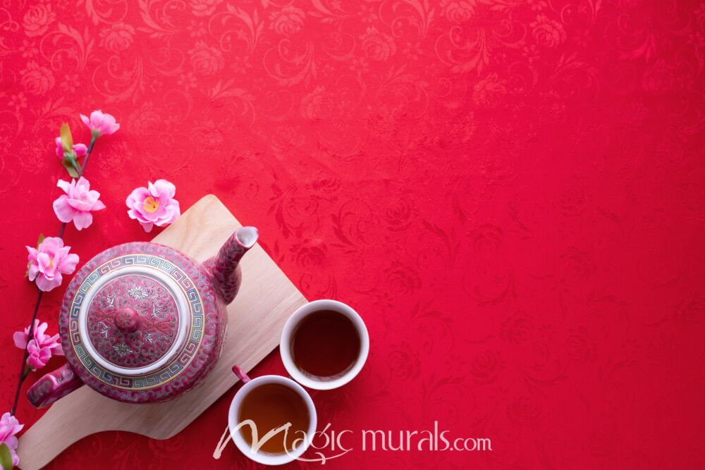 Chinese Tea on Red 5012 Wallpaper Wall Mural