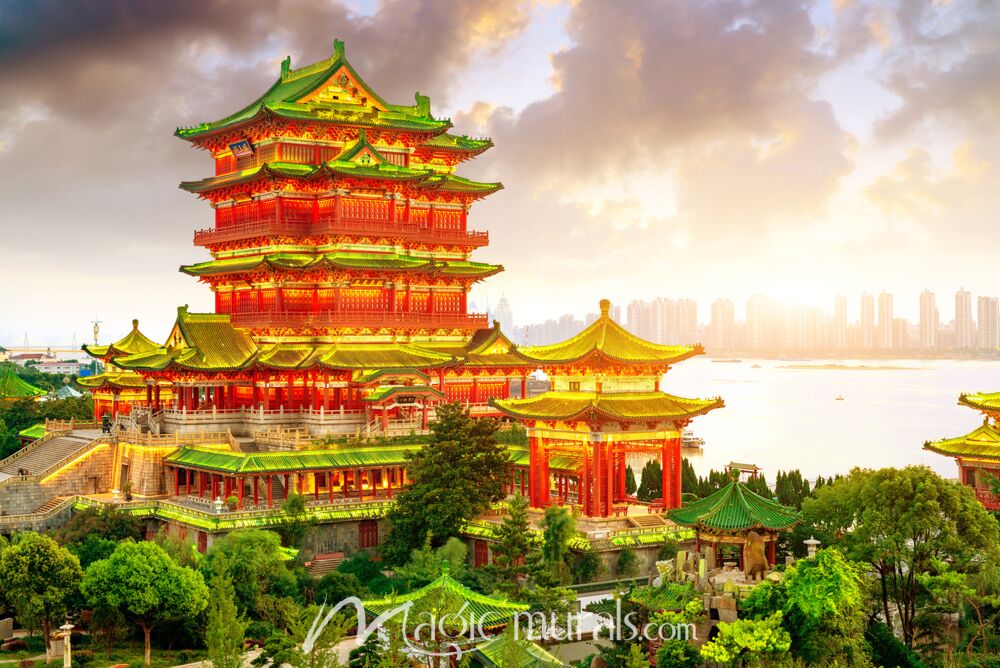 Nanchang China Skyline Pagoda Wallpaper Wall Mural