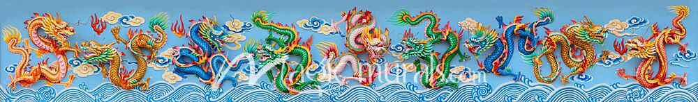 Nine Temple Dragons Wallpaper Wall Mural