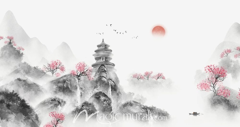 Asian Landscape Ink Wash Painting 9140 Wallpaper Wall Mural