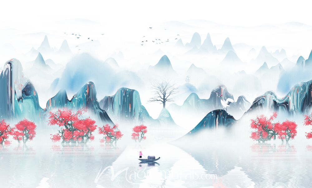 Asian Spring Landscape Ink Wash Painting 7000 Wallpaper Wall Mural