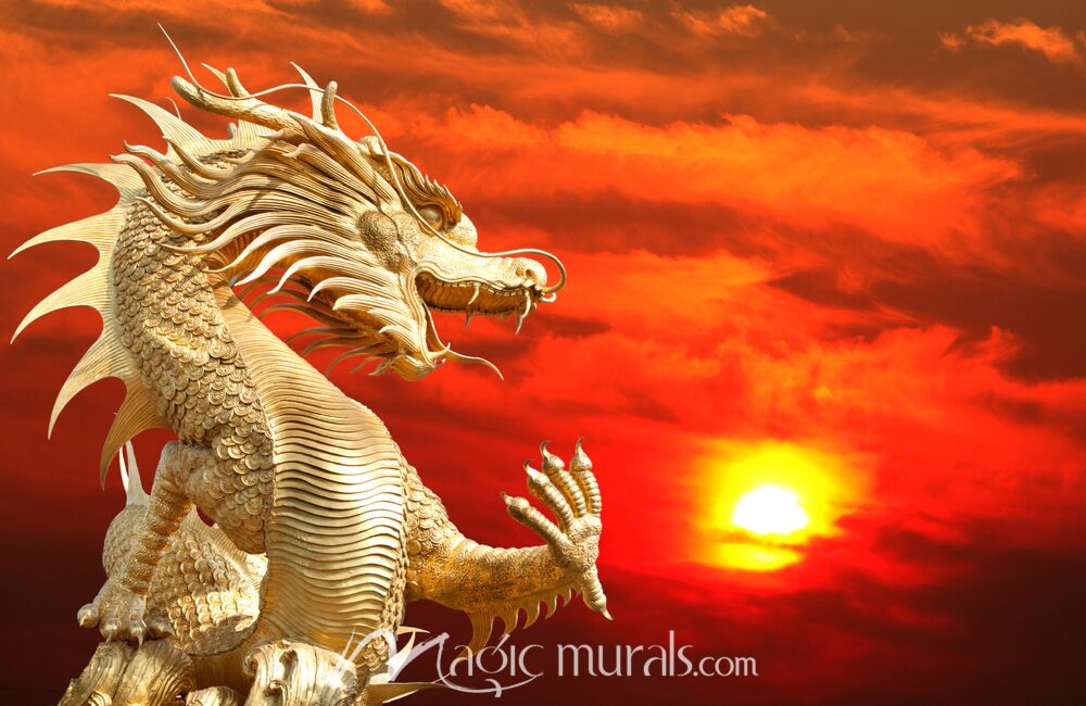 Golden Dragon Sunset Wallpaper Wall Mural