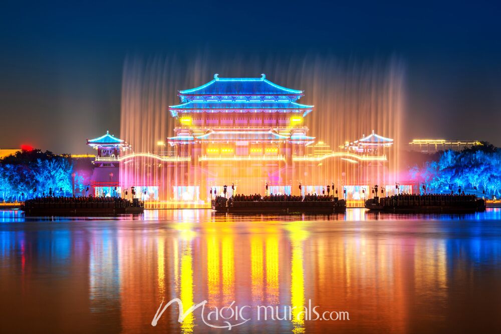 Ziyun Tower Xi'an China at Night Wallpaper Wall Mural