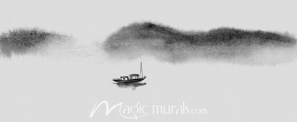 Ink Wash Fishing Scene 6864 Wallpaper Wall Mural