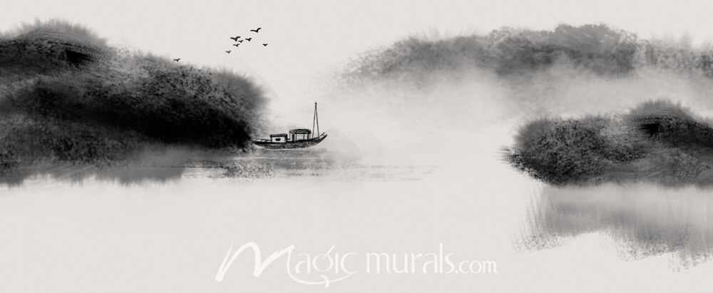 Ink Wash Fishing Scene 7262 Wallpaper Wall Mural