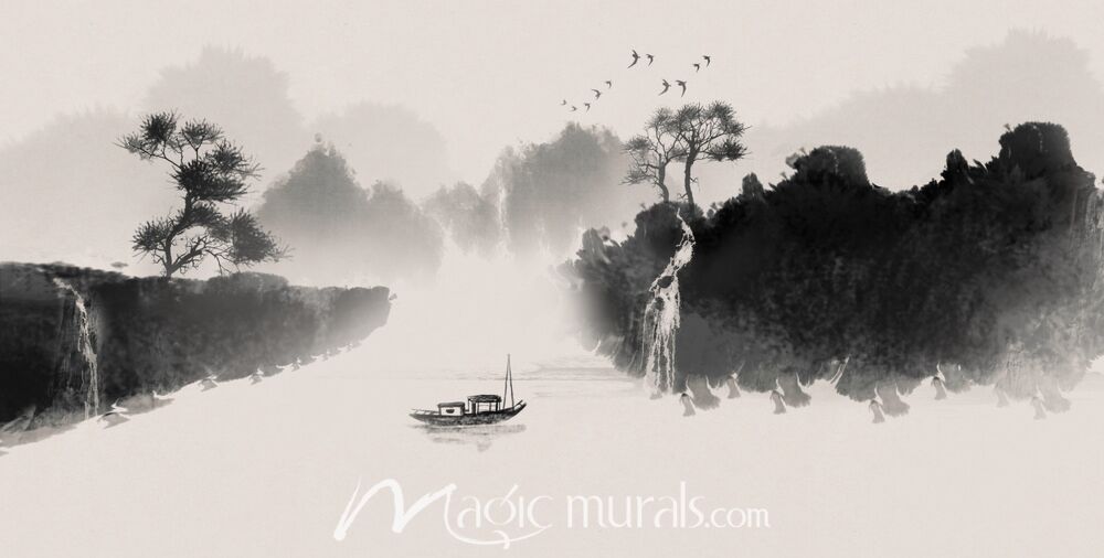 Ink Wash Fishing Scene 7745 Wallpaper Wall Mural