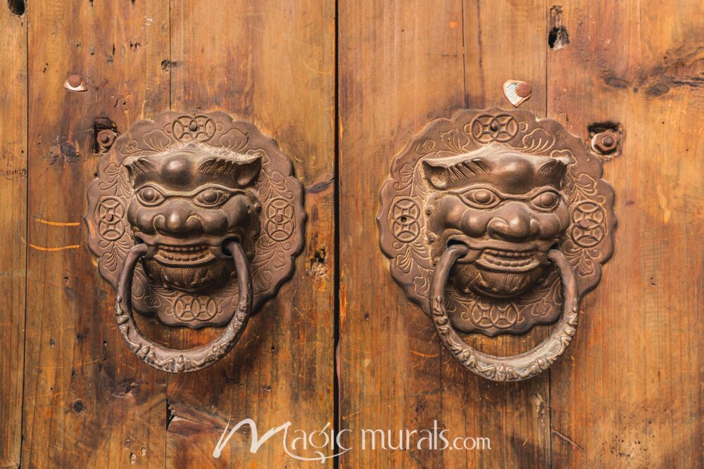 Chinese Door Lion Head Knockers Wallpaper Wall Mural