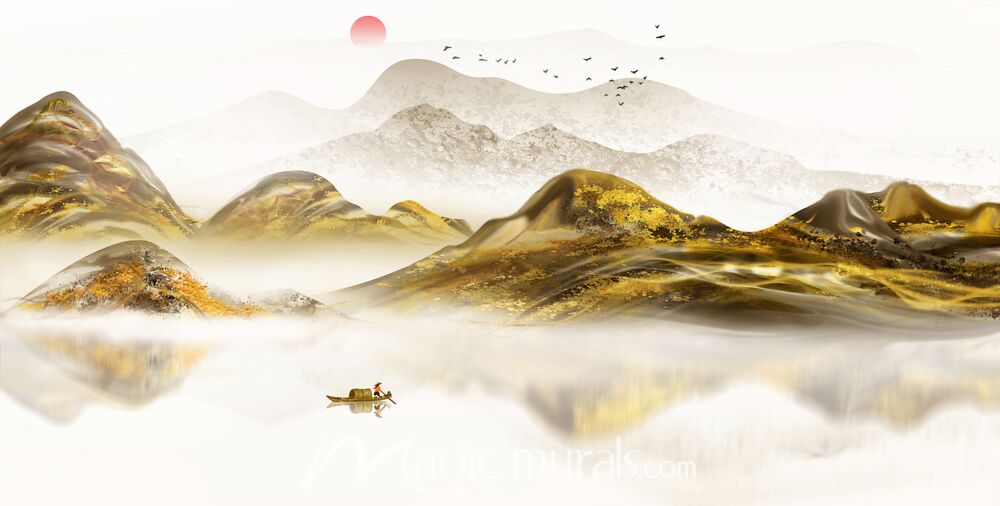 Modern Ink Wash Fishing Scene 6085 Wallpaper Wall Mural