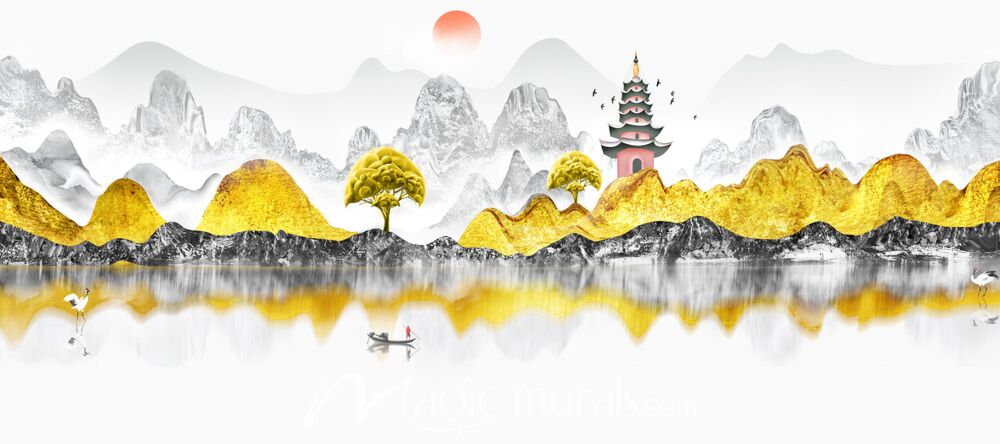 Modern Ink Wash Fishing Scene 9616 Wallpaper Wall Mural