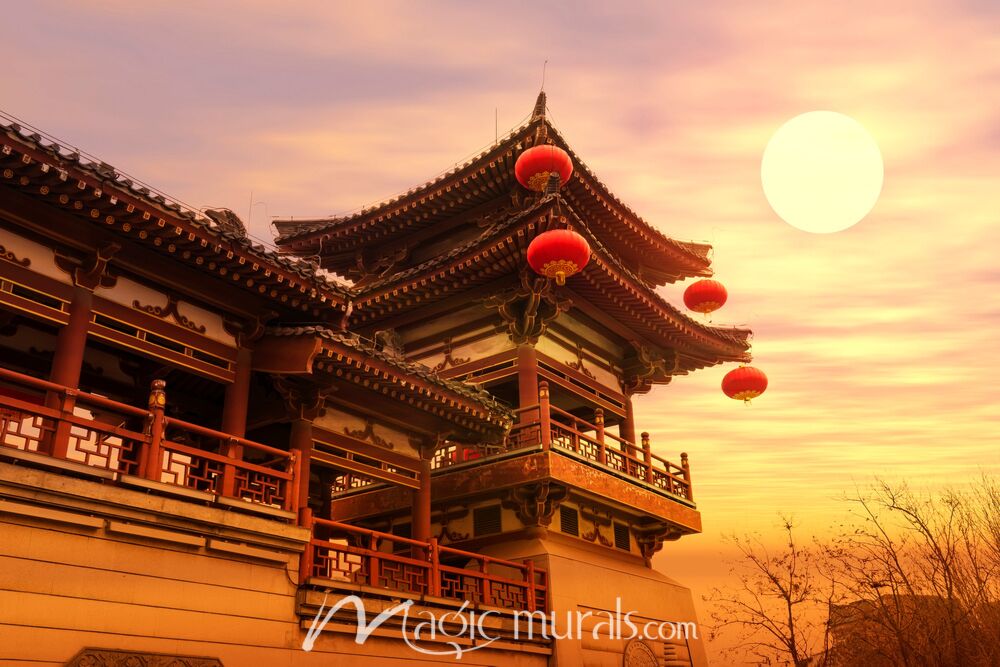 Qing Long Temple Sunset 5431 Wallpaper Wall Mural