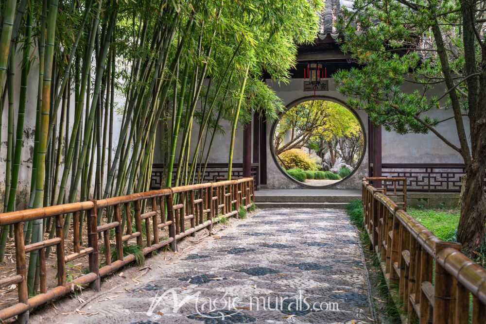 Chinese Garden with Circular Doorway Wallpaper Wall Mural