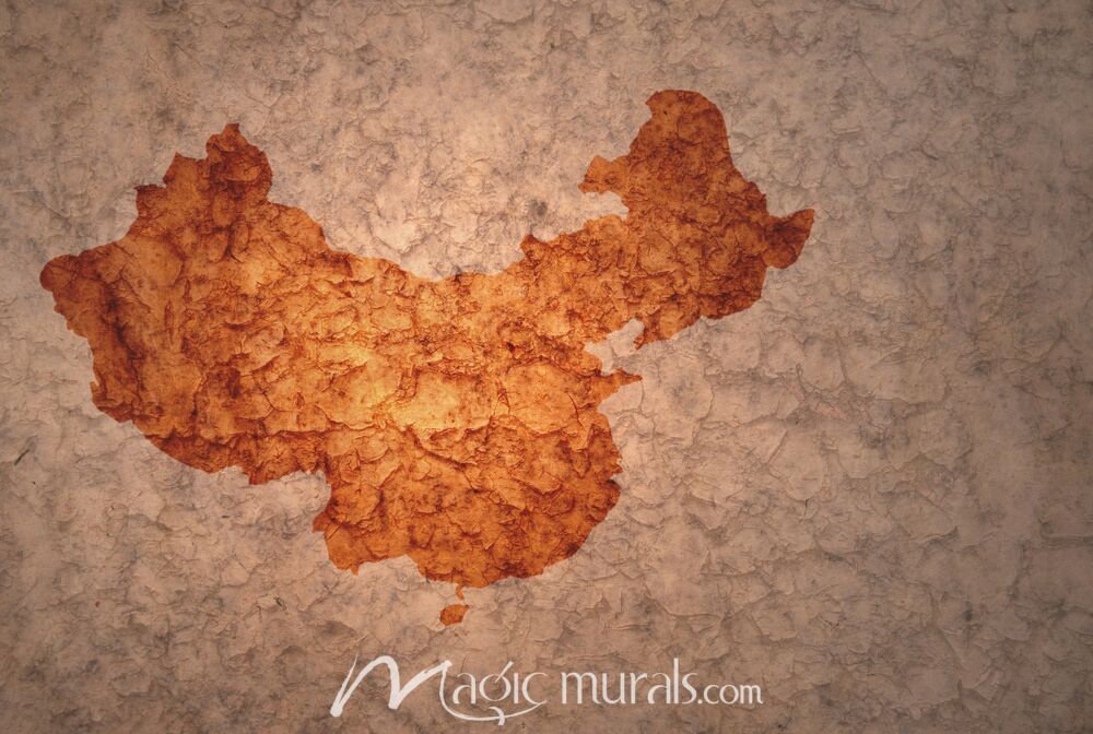 Outline of China on Crinkled Background Wallpaper Wall Mural