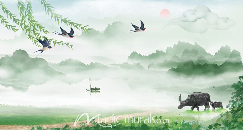 Modern Abstract Chinese Ink Wash Landscape 3436 Wallpaper Wall Mural