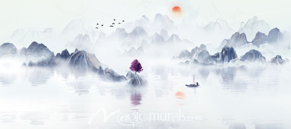 Modern Ink Wash Fishing Scene 4747 Wallpaper Wall Mural