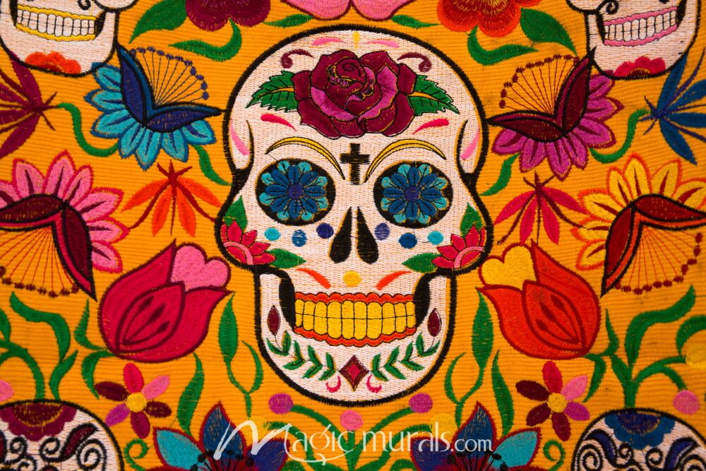 Sugar Skull Fabric 0856 Wallpaper Wall Mural