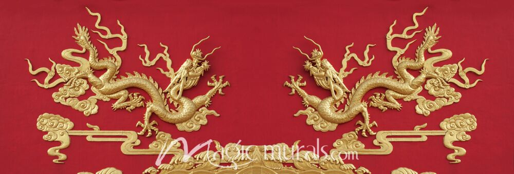 Golden Chinese Dragon Door Ornament Wallpaper Wall Mural