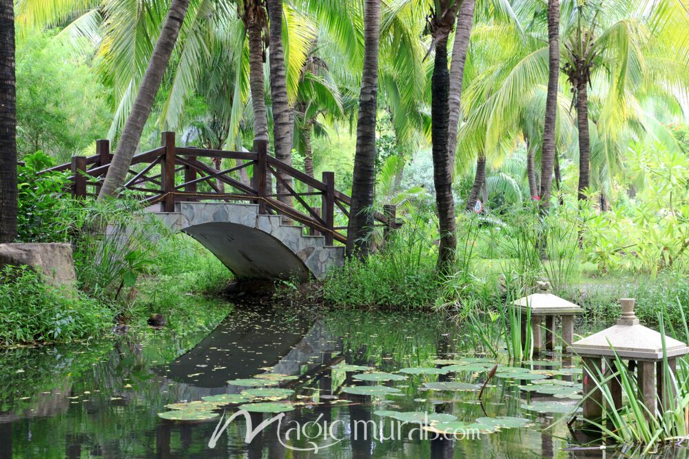 Chinese Garden and Bridge Wallpaper Wall Mural