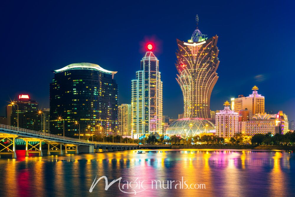 Macau Skyline at Night Wallpaper Wall Mural