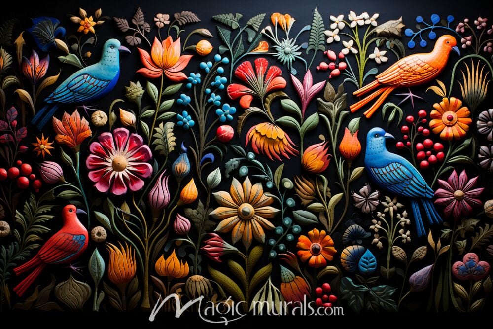 Embroidered Birds 7905 Wallpaper Wall Mural