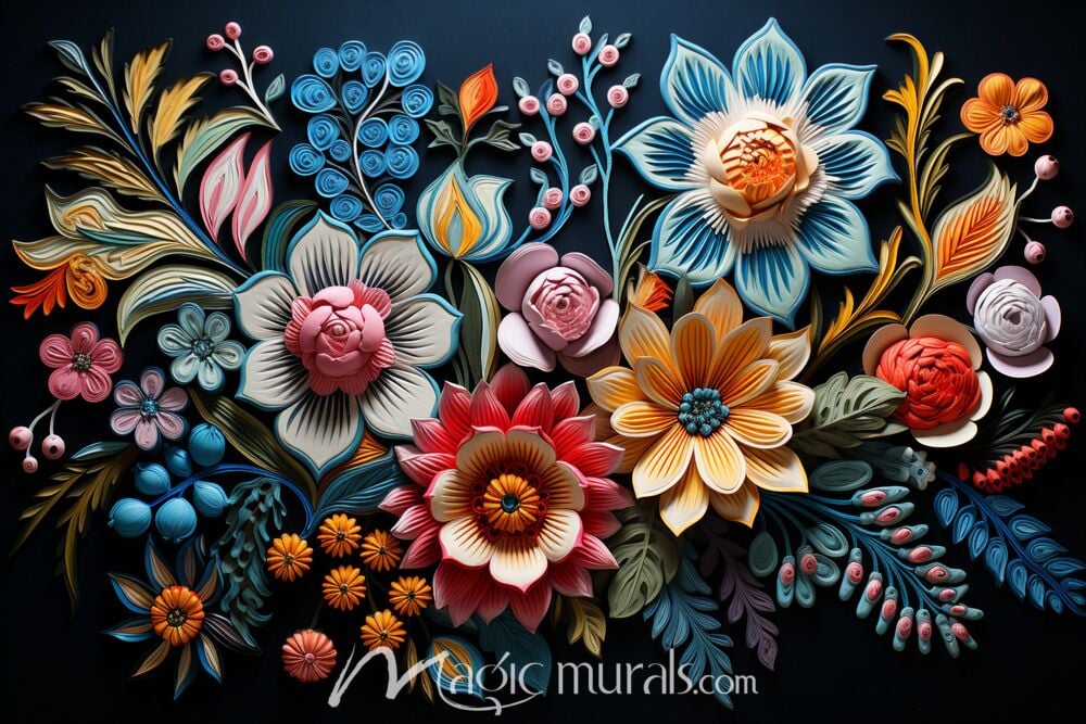 Embroidered Flowers 3177 Wallpaper Wall Mural