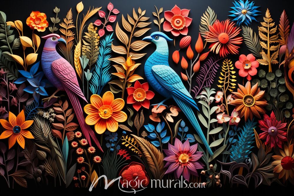 Embroidered Birds 5918 Wallpaper Wall Mural