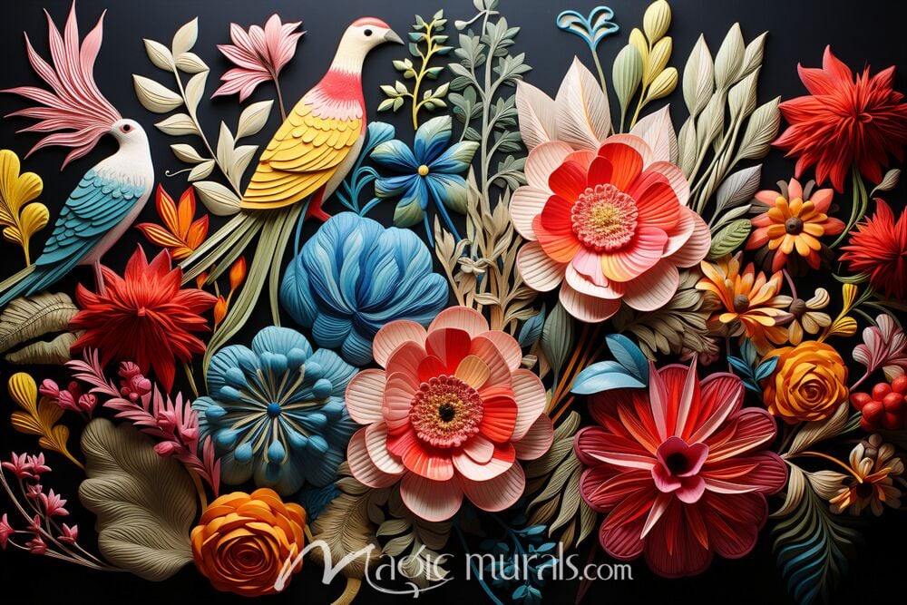 Embroidered Birds 6027 Wallpaper Wall Mural