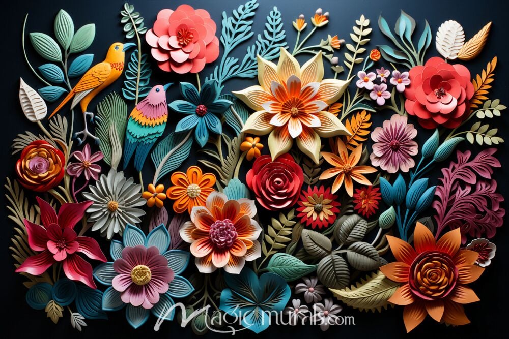 Embroidered Flowers 7681 Wallpaper Wall Mural