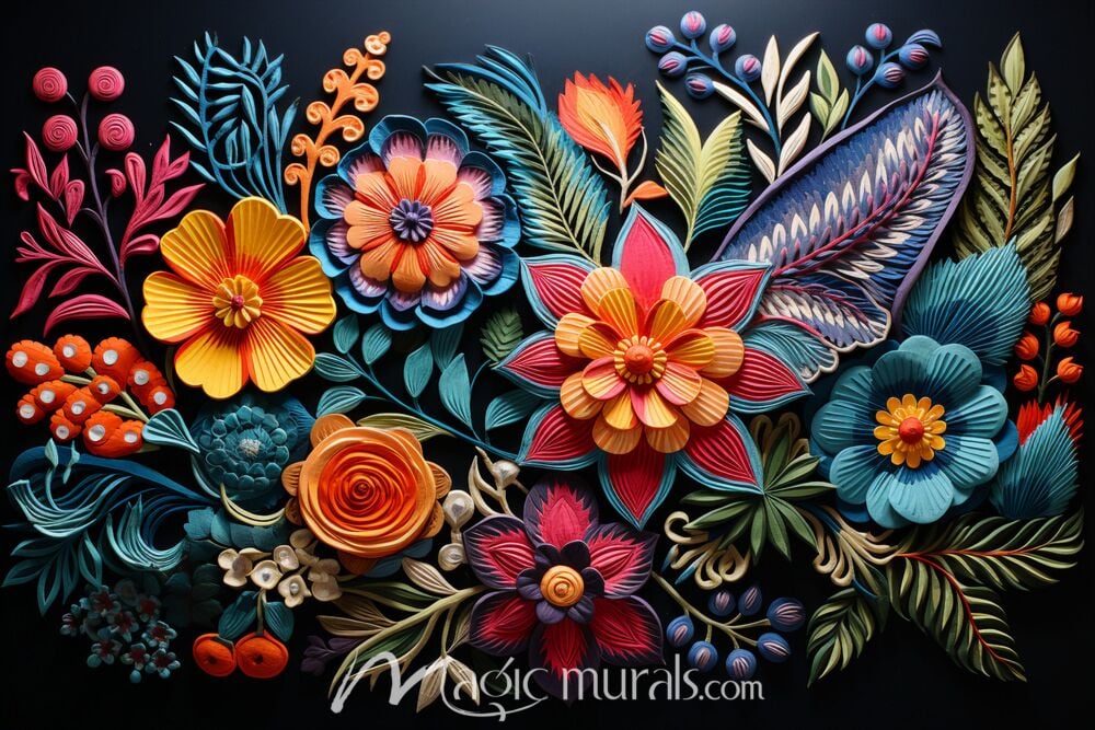 Embroidered Flowers 3691 Wallpaper Wall Mural